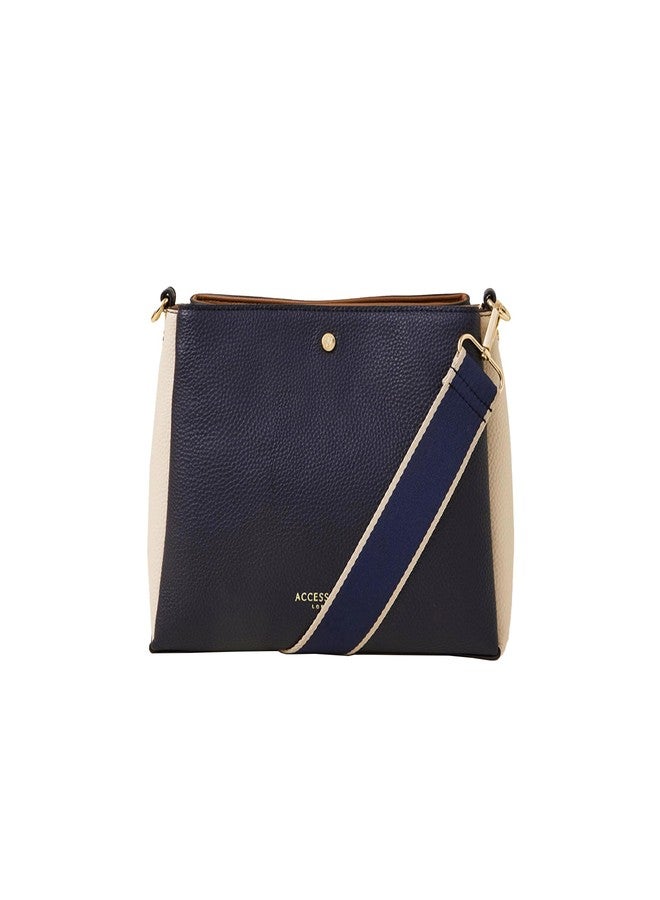 أكسيسورايز حقيبة كتف نسائية من أكسسورايز لندن، زرقاء اللون، بثلاثة أقسام | أحدث حقيبة كتف نسائية | حقيبة كروس أنيقة للنساء | حقائب نسائية للاستخدام المكتبي والعمل | هدية للسيدات - Image 1